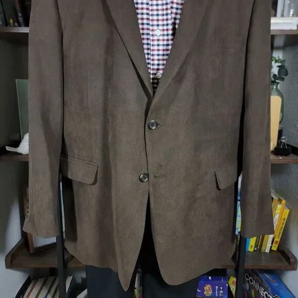 Andrew Fezza BAXTER Men's Suede Sport Coat Blazer Two Button Brown Polyester 52R